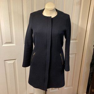 Massimo Dutti Wool Blend Coat Navy Blue